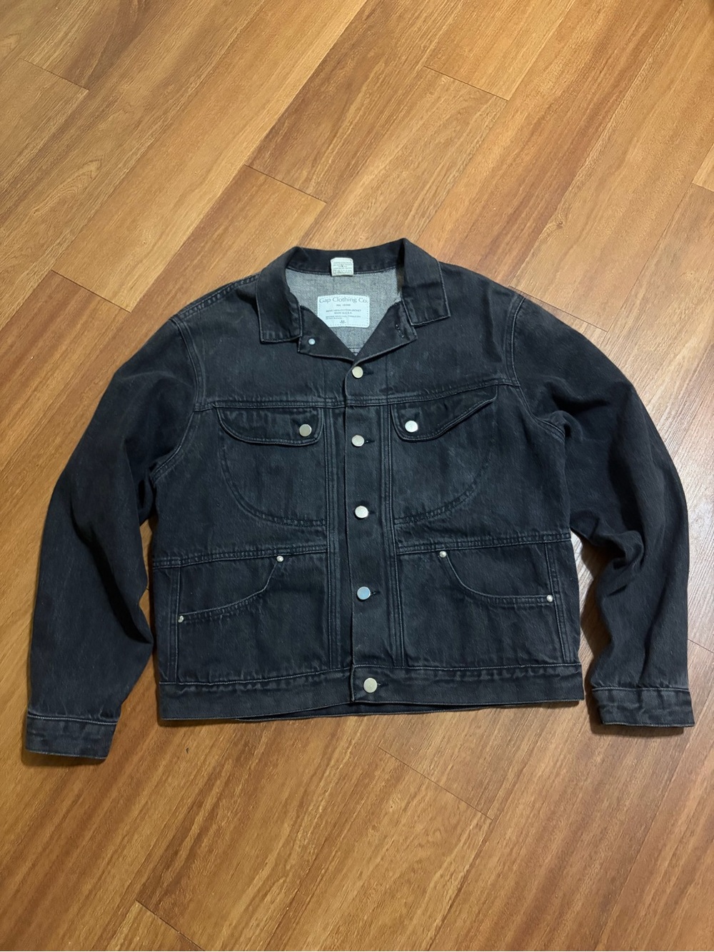 Vintage GAP Black Denim Shirt Jacket Pockets Button Front 100% Cotton Size Med